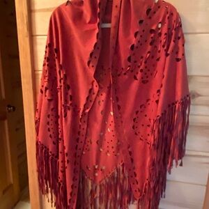 Voyage Boutique Boho Red Fringed Women's Faux Suede Wrap